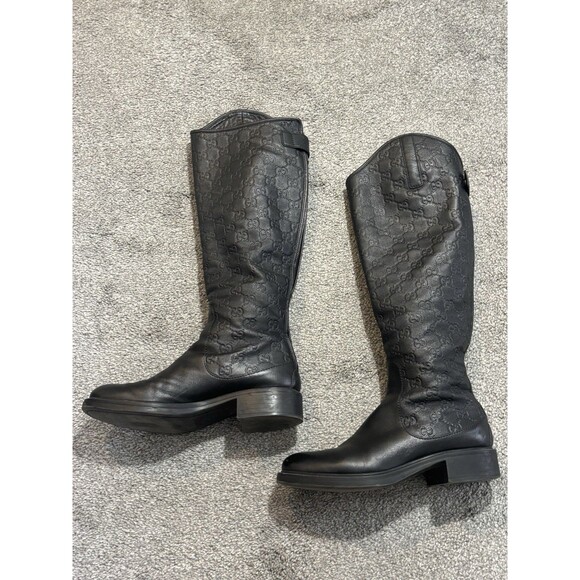 GUCCI Guccissima Calfskin Maud Soft Knee High Riding Boots Black Size 37 US 7 - Picture 2 of 15